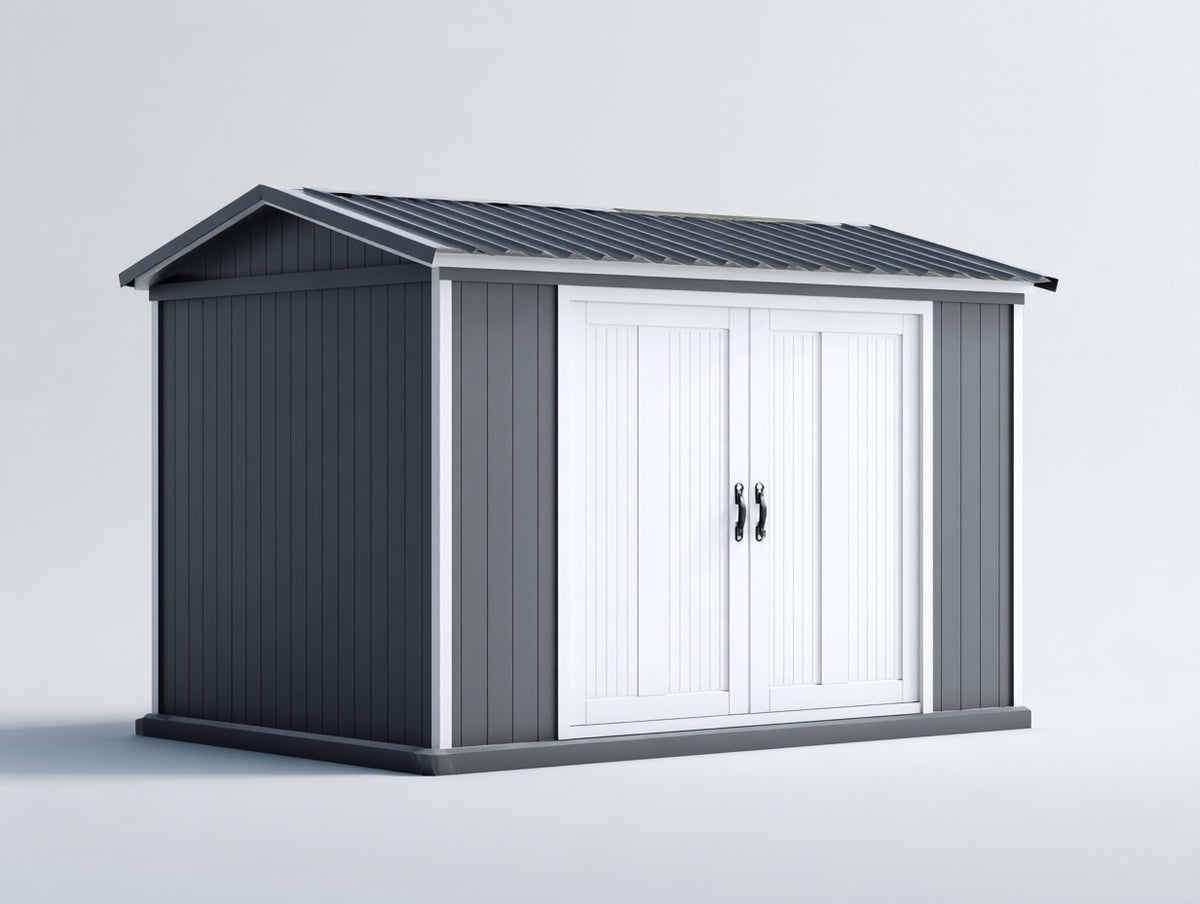 Casetta da giardino-Plastica-300x200x220 cm-Grigio-Bianco-Stile moderno