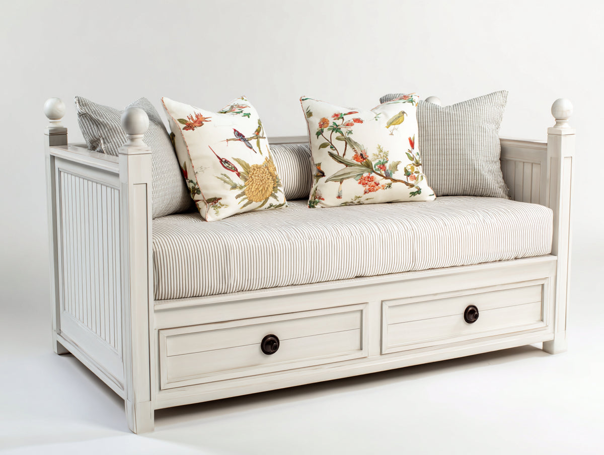 Divano letto - Legno - 205x95x105 cm - Bianco avorio - Stile provenzale