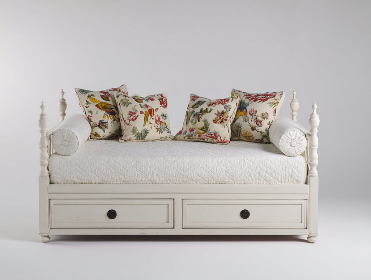 Divano letto - Legno - 208x97x109 cm - Bianco crema - Stile provenzale
