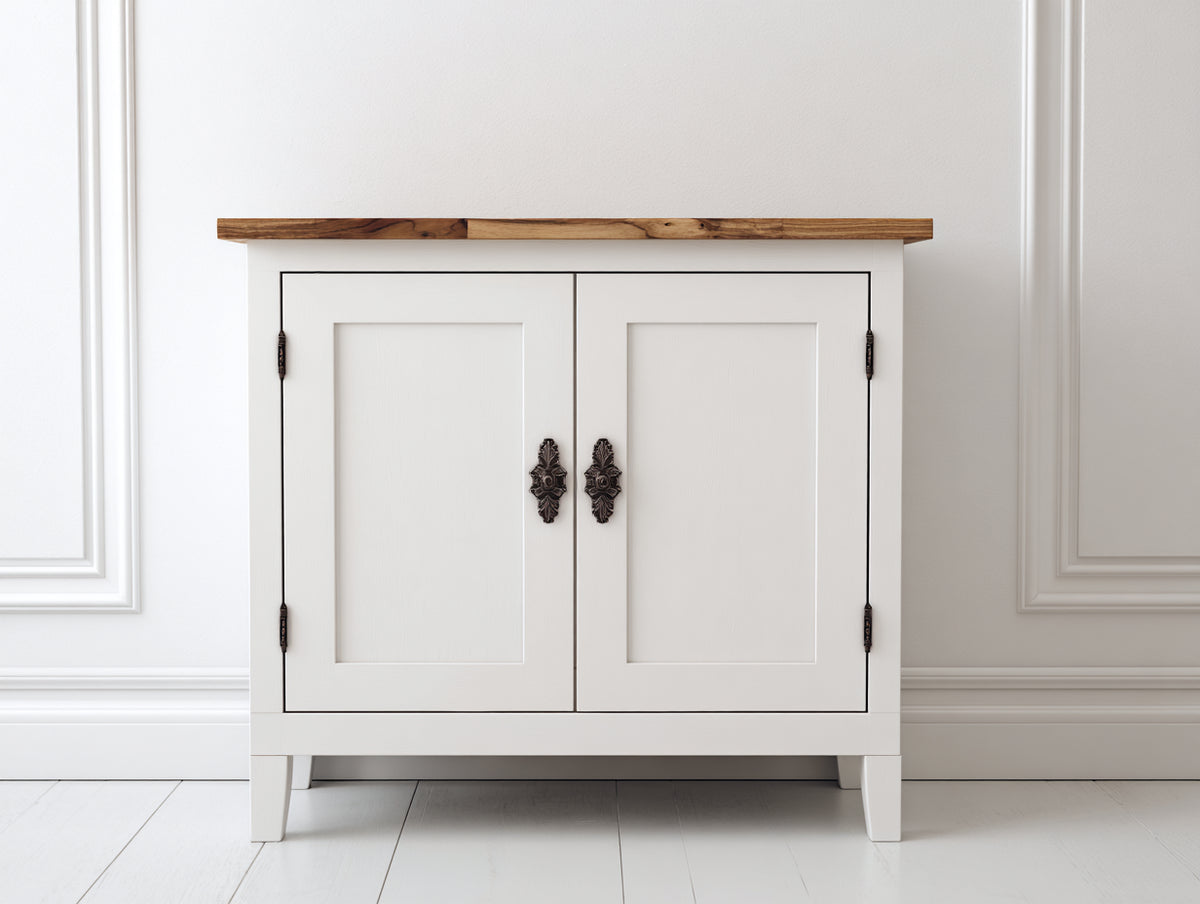 Credenza - Legno - 94x44x89 cm - Bianco-Marrone - Stile classico elegante