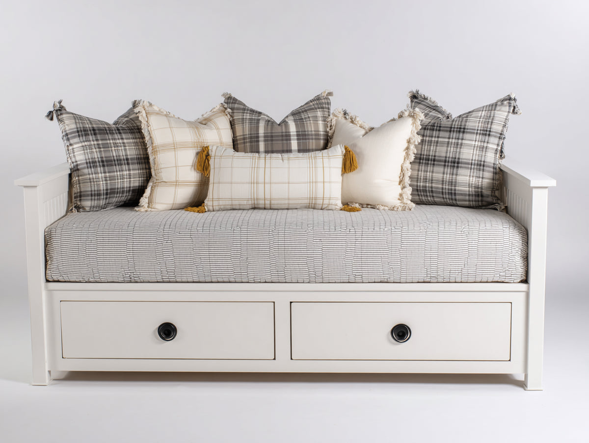 Divano letto - Legno - 205x96x100 cm - Bianco panna - Stile country