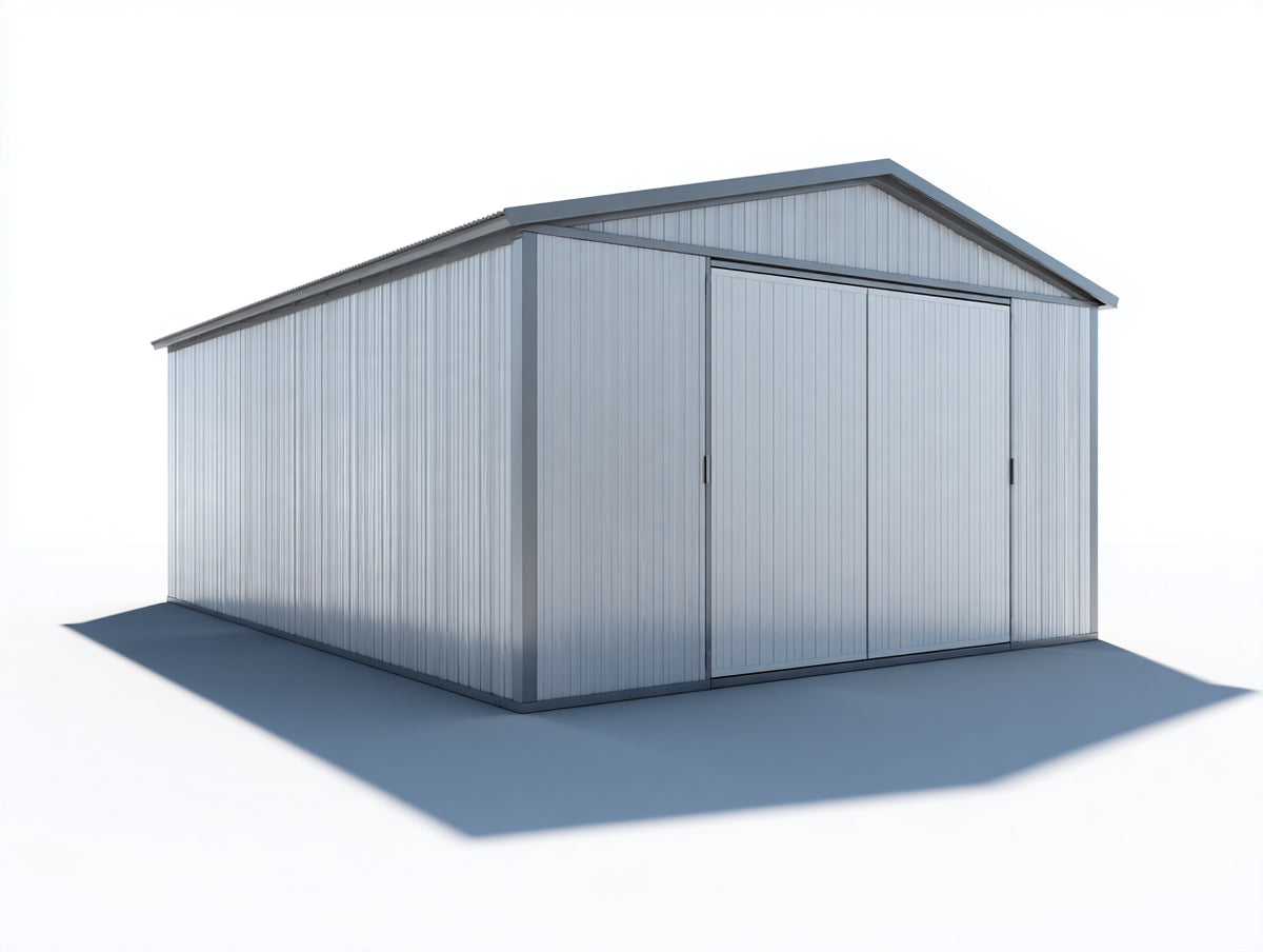 Casetta da giardino-Acciaio-400x300x240 cm-Bianco-Grigio-Stile moderno