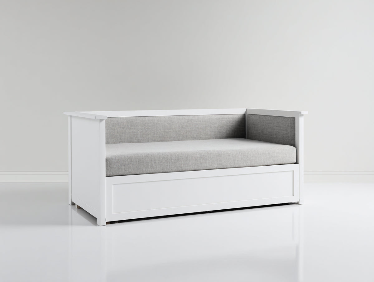 Divano letto - Legno-Tessuto - 202x94x87 cm - Bianco-Grigio chiaro - Stile minimalista